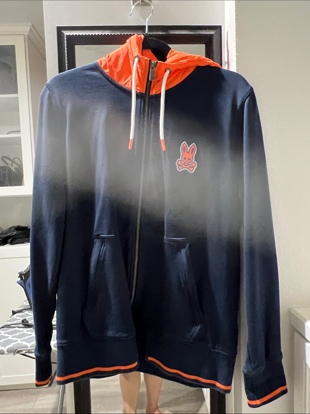 Psycho Bunny Men’s Navy Blue & Orange Zip-Up Hoodie Jacket. Size M. Like New.